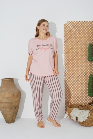 Estiva 24071 Büyük Beden Kadın Kısa Kol Pijama Takımı 001