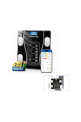 Bluetooth - Vücut Analizli Dijital Baskül Terazi Tartı 180kg/50g Yağ -su -kas Oran -bmı 5468 Çok Renkli