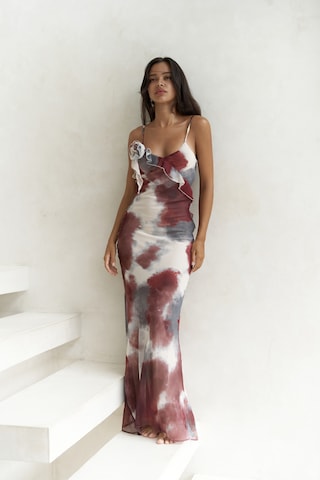 Mai Collection Mai Studios Co. Purtyas Fırfır Detaylı Bordo Uzun Elbise Bordo