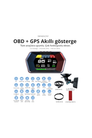 OBD + OBD 2 + GPS Çift Modlu Araç HUD LCD Ekranlı Akıllı Gösterge ve Arıza Tespit Cihazı + Koku