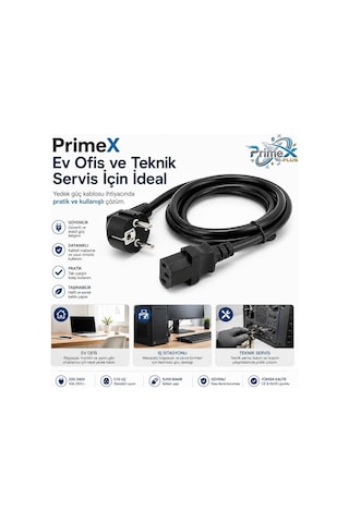 Primex Px-p418 1.5 Metre Lüks Power Kablosu, 3x1.5mm Kalın Full Bakır Psu Güç Kablosu, Pc Power Supply Monitör Mining Sistemleri İçin Siyah Enerji Kablosu