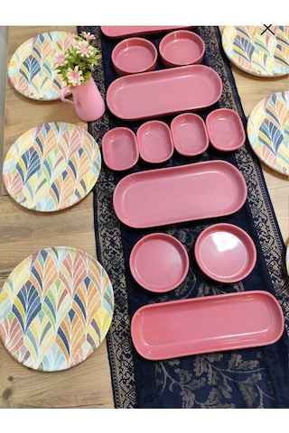 Keramika Kahvaltı Takımı 18 Parça 6 Kişilik Pembe Pembe