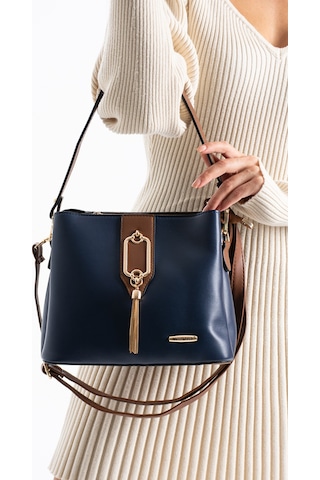 Vıatox Sedef Çanta Ss 1438 Gold Detaylı 3 Bölmeli Omuz Ve Çapraz Çanta Lacivert