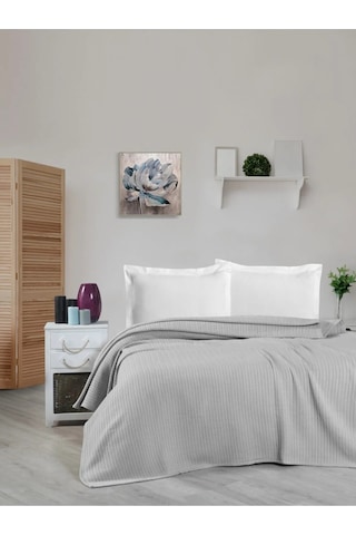 Mulberry Örgü Pike %100 Pamuk Kalın İplik Yumuşak Battal Boy 240 x 260 Gri