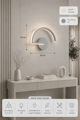 Mori Modern Led Duvar Apliği Günışığı Gri