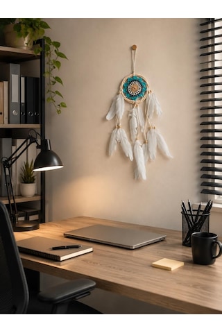 Mini Düş Kapanı Bambu Dream Catcher Bohem Duvar Süsü 9 Cm Çap 40 Cm Uzunluk El Yapımı Dekor
