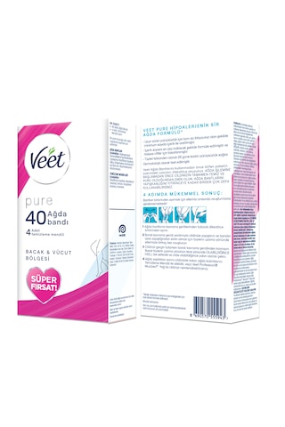 Veet Pure Hassas Ciltler İçin Bacak & Vücut Bölgesi Ağda Bandı 40'lı