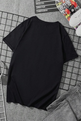 Pamuklu Miami Baskılı Oversize T-shirt Siyah