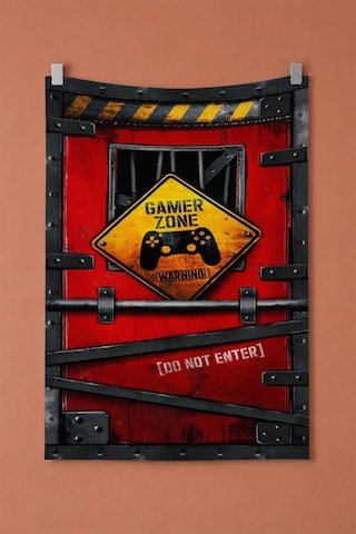 Gamer Zone Uyarı Levhası Duvar Örtüsü, Endüstriyel Tarz Oda Dekoru, Baskılı Kumaş Duvar Halısı Beyaz
