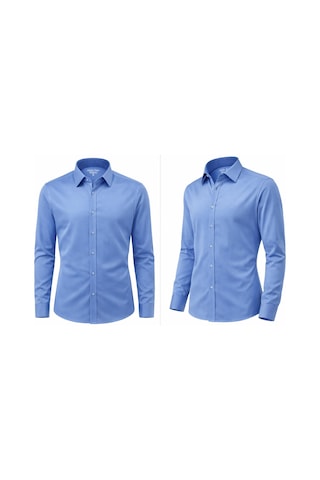 Atilla Özer Slim Fit Pamuk Saten Uzun Kol Erkek Gömlek - 7533 Mavi