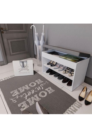 Merlin Mobilya Side 2 Katlı Puf Oturaklı Ayakkabılık Antrasit - Beyaz