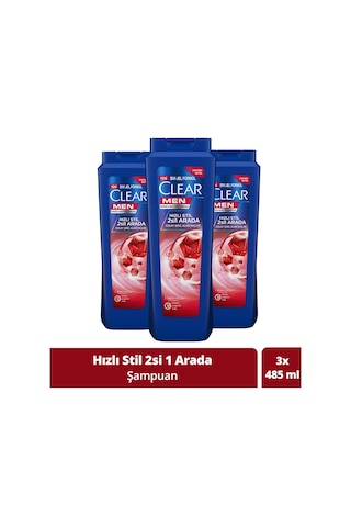 Clear Hızlı Stil 2'si 1 Arada Kepeğe Karşı Etkili Şampuan 3 x 485 ML