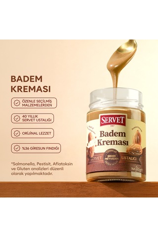 Servet Şeker İlavesiz Badem Kreması 315 Gr 3'lü Paket
