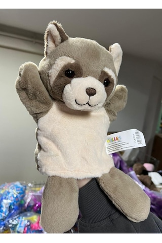 Peluş 25 Cm El Kuklası Kahverengi Rakun Kukla Çok Renkli