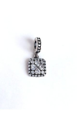 Gümüş Işıltılı Kare Beyaz Kalp Pan Tasarım Bileklik Uyumlu Charm