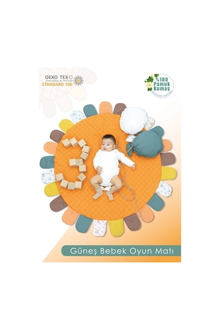 Mordesign Bebek/çocuk Oyun Halısı, Yenidoğan Emekleme Pedi, Aktivite Matı, Çok Amaçlı Minder, Sunny Serisi 125 X 125 Turuncu
