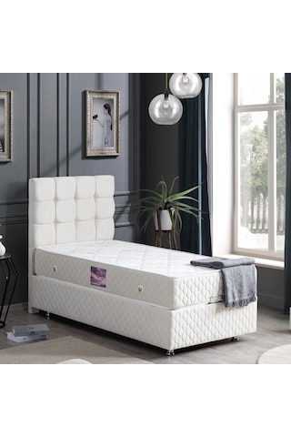 Setaymobilya Baza, Duke Krem Tek Kişilik Baza + Başlık+ Ortopedik Yatak