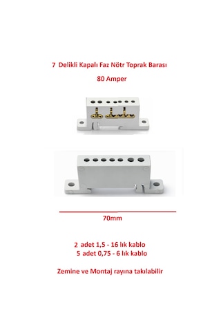 Meepo Faz Nötr Toprak Barası Kapalı tip 7 Kablo İçin 80 Amper Zemine Ve Raya Montaj 3 Adet