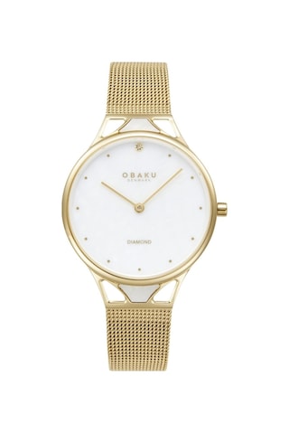 Obaku Denmark V302lxgwmg Quartz Çelik Hasır Altın Rengi Beyaz Kadran Safir Cam 32 Mm Kadın Kol Saati Altın