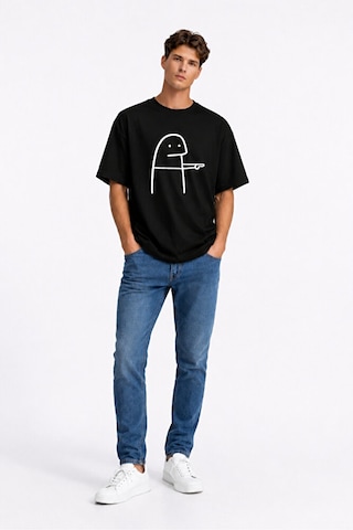 Nevermind Komik Çöp Adam Çift Tişörtü Oversize Unisex Sevgili Kombini Baskı Siyah