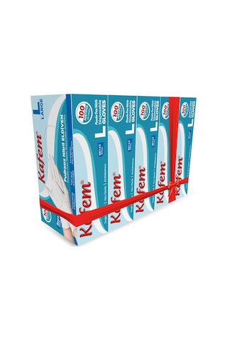 Kafem Beyaz Nitril Eldiven Pudrasız (L) 100 Lü X 5 Paket
