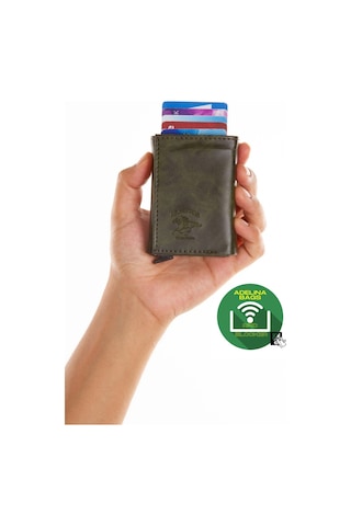 Adelina Bags Adelina Unisex Haki Alüminyum Mekanizmalı Kızaklı Kartlık Cüzdan Haki