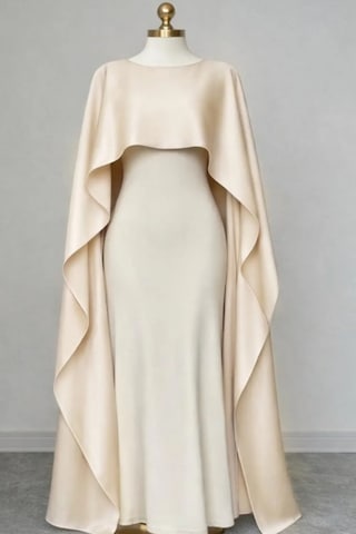Ezni Atelier Bej Saten Gelin Pelerini 150 Cm Bej Saten Abiye Pelerini Uzun Gelin Pelerini Zarif Düğün Pelerini 35 Ön X40 Arka X150 Yan Cm Bej Bej