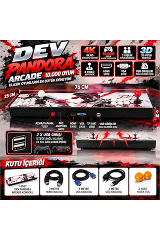 Schitec Dev Pandora Arcade 10.000 Oyun 4k Hd 2 Kişilik Büyük Boy Retro Oyun Konsolu