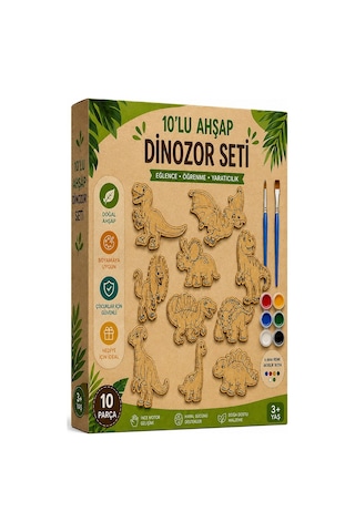 Ahşap Boyama Dinozor 10 Lu 1 Paket 10x15cm Ahşap Boyama 6 Renk Boya Resim Fırçası Etkinlik Çocuk Gelişim Motor Beceri