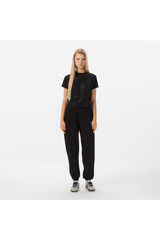 Guess W4bı26j1314 Ss Mock Neck All Ove Kadın Tişört Siyah