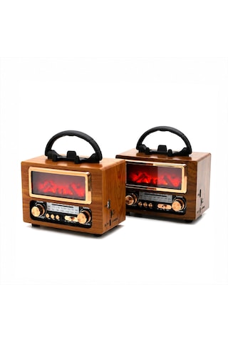 Usb Şarjlı - Şömine İbreli Fm Radyo Retro Mp3 Usb - Tf Player Speaker Ns-901bt 5250