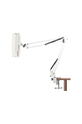 Samdoo Beyaz Klemeli Kollu Masaüstü Tutucu - 4-12.9 İnç Cihazlar İçin - Canlı Yayın, Dizi İzleme, Öğrenme Ve Ellerden Kurtarma Fonksiyonu