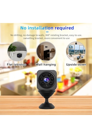 Geeksen Siyah Mini Wifi Güvenlik Kamerası - 1080p Hd Görüntü, İki Yönlü Konuşma, İnfrare Kamera, Hareket Algılama Ve Dahili Pil İle Uzaktan İzleme