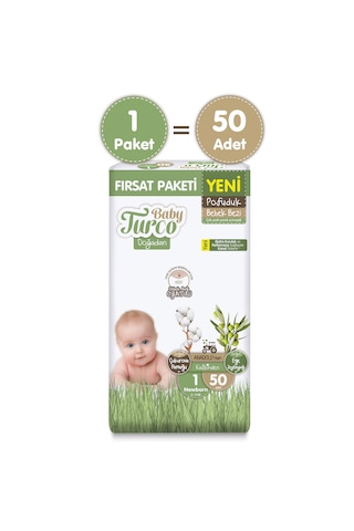 Baby Turco Doğadan Fırsat Paketi Pofuduk Bebek Bezi 1 Numara Newborn 50 Adet
