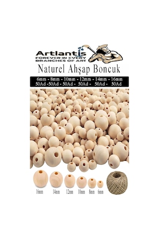 Naturel Ahşap Boncuk 300 Lü 1 Paket Jüt İpi Ham Boyanabilir Ahşap Yuvarlak Doğal Boncuklar Takı Tasarım Ektinlik Kreş