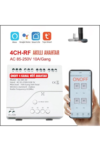Tuya Destekli Akıllı Wifi+rf Modlu 4 Kanal Işık Anahtar Röle