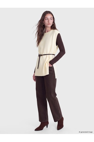 Lcw Modest Ekru Beli Kemerli Kadın Triko Süveter