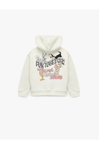Koton Lisanslı Bugs Bunny Baskılı Uzun Kollu Kapşonlu Oversize Sweatshirt Ekru 6wkg10445ak Ekru