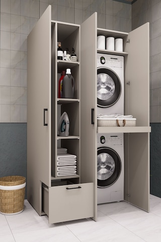 Mdf Çamaşır Makinesi Ve Kurutma Makinesi Dolabı Ütü Masalı Kapaklı Kumbeji Kumtaşı