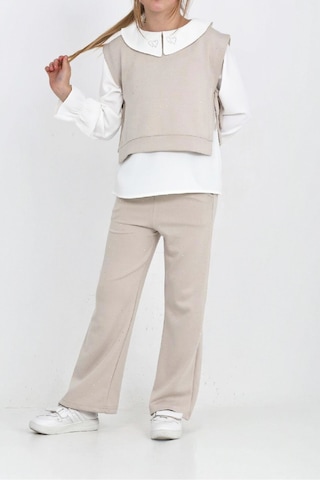 Kız Çocuk 3'lü Takım Pantolon+yelek+bluz 12429 Ekru