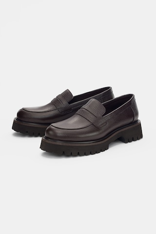 Lorian Hakiki Deri Ön Çizgi Aksesuar Kadın Loafer- Kahverengi