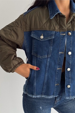 Femelle Haki Kapitone Garnili - Denim Kot Mont