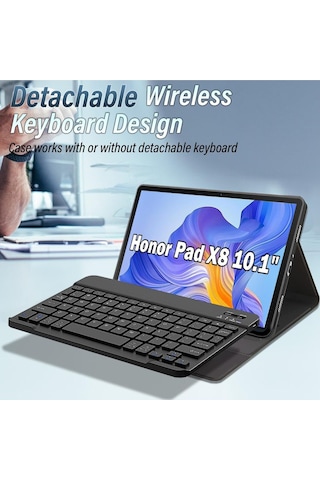 Honor Pad X8 / X8 Lite 10.1 Uyumlu Bluetooth Özellikli Standlı Kalem Bölmeli Klavyeli Kılıf