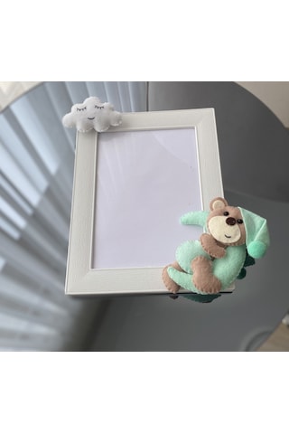 Bebek Odası Çerçeve Aylı Ayıcık Mint