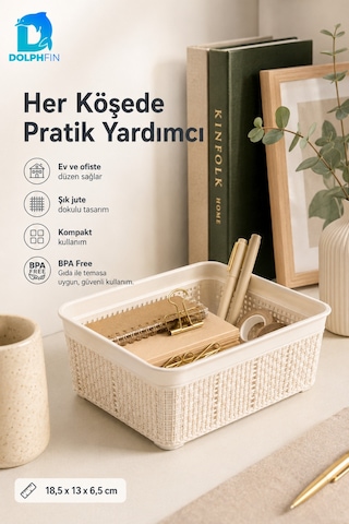 Jute Çok Amaçlı Sepet No:1 1,5 L Plastik Saklama Düzenleme Sepeti 18,5x13x6,5 Cm Çok Renkli