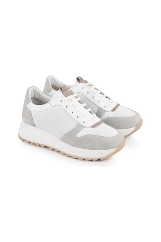 Libero L086.919 Beyaz Gri Hakiki Baskılı Süet Deri Hafif Eva Taban Kadın Sneaker Beyaz