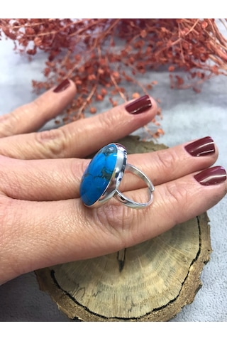 Turkuaz Taşlı Gümüş Yüzük 925 Ayar Doğal Taş Ayarlı Yüzük