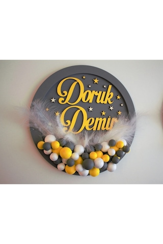 Elizihediyelik Ahşap Bubble Pano Balonlu Bebek Kapı Süsü (437547352) Çok Renkli