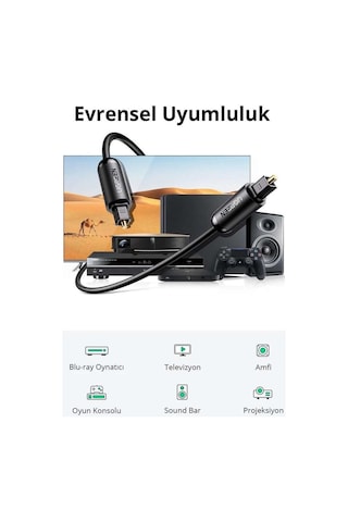 Ugreen Toslink Optik Ses Kablosu 1.5 Metre, Siyah, 70891