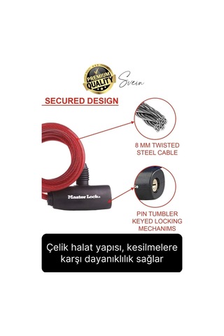 Premium Anahtarlı Çelik Halatlı Dayanıklı Bisiklet Motosiklet Scooter Kilidi 150 Cm Güvenli Pratik Çok Renkli